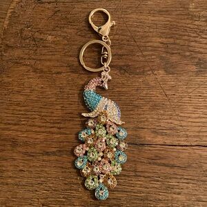 Peacock with Multicolor Rhinestones Purse Charm/Keychain NWOT
